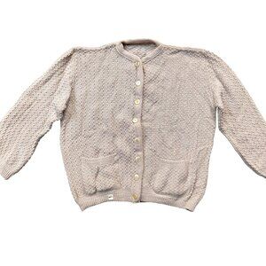 Vintage 1940s-1950s Beige/Light Brown 3/4 Sleeve Cardigan Front Pockets Sweater
